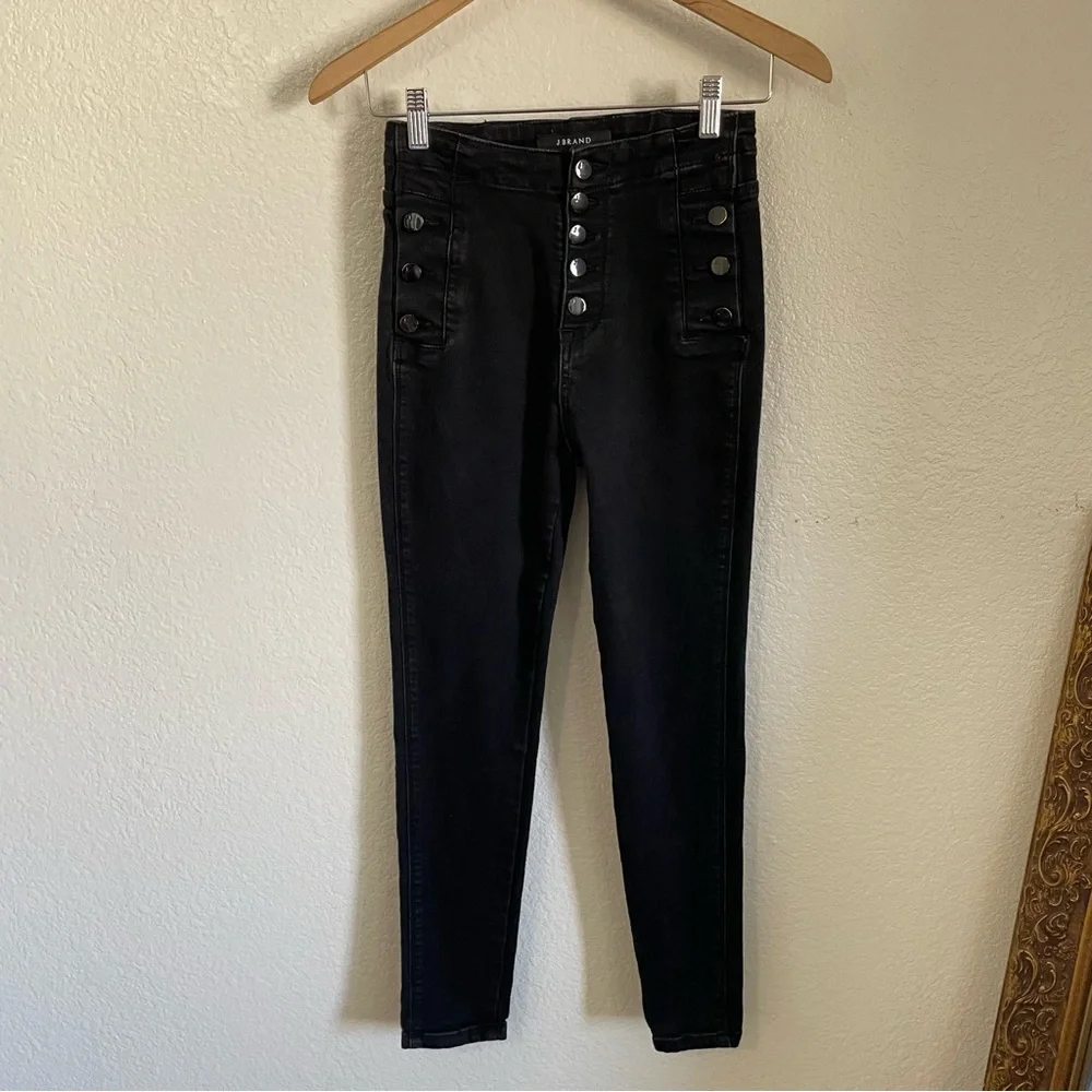 J Brand Nashville Button Skirt Skinny Jeans Black Ankle Cropped Stretch Denim 28